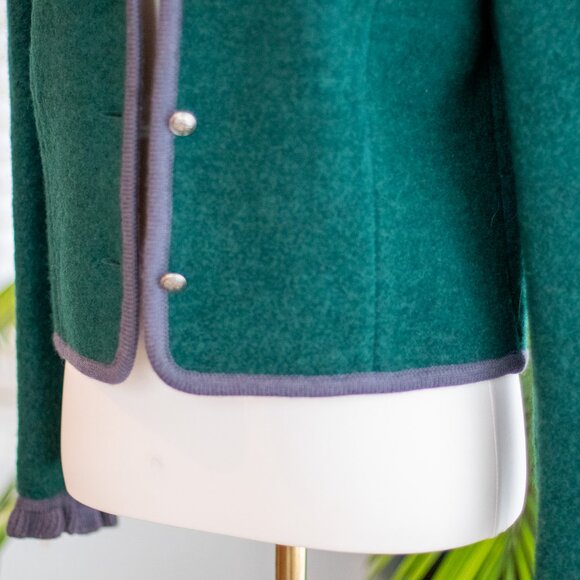 Vintage Kenneth Gordon New Orleans 100% Wool Emerald Green Sweater Jacket Size L - Picture 10 of 16